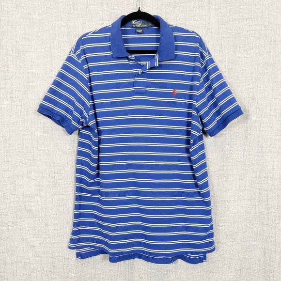Polo Ralph Lauren Other - Polo Ralph Lauren Mens Polo Shirt Blue‎ White Striped 100% Cotton L Preppy Pony